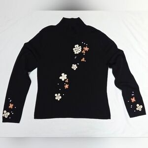 Vintage 90s Maurice Sasson Rayon Blend Embroidered Sweater M